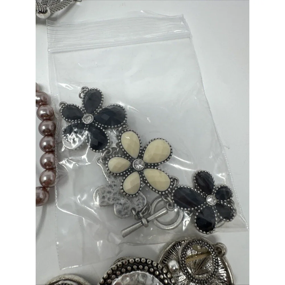 Lot Of 15 Jewelry Bracelets Watches - Fossil Cato silver sparkle flower Alex Ani